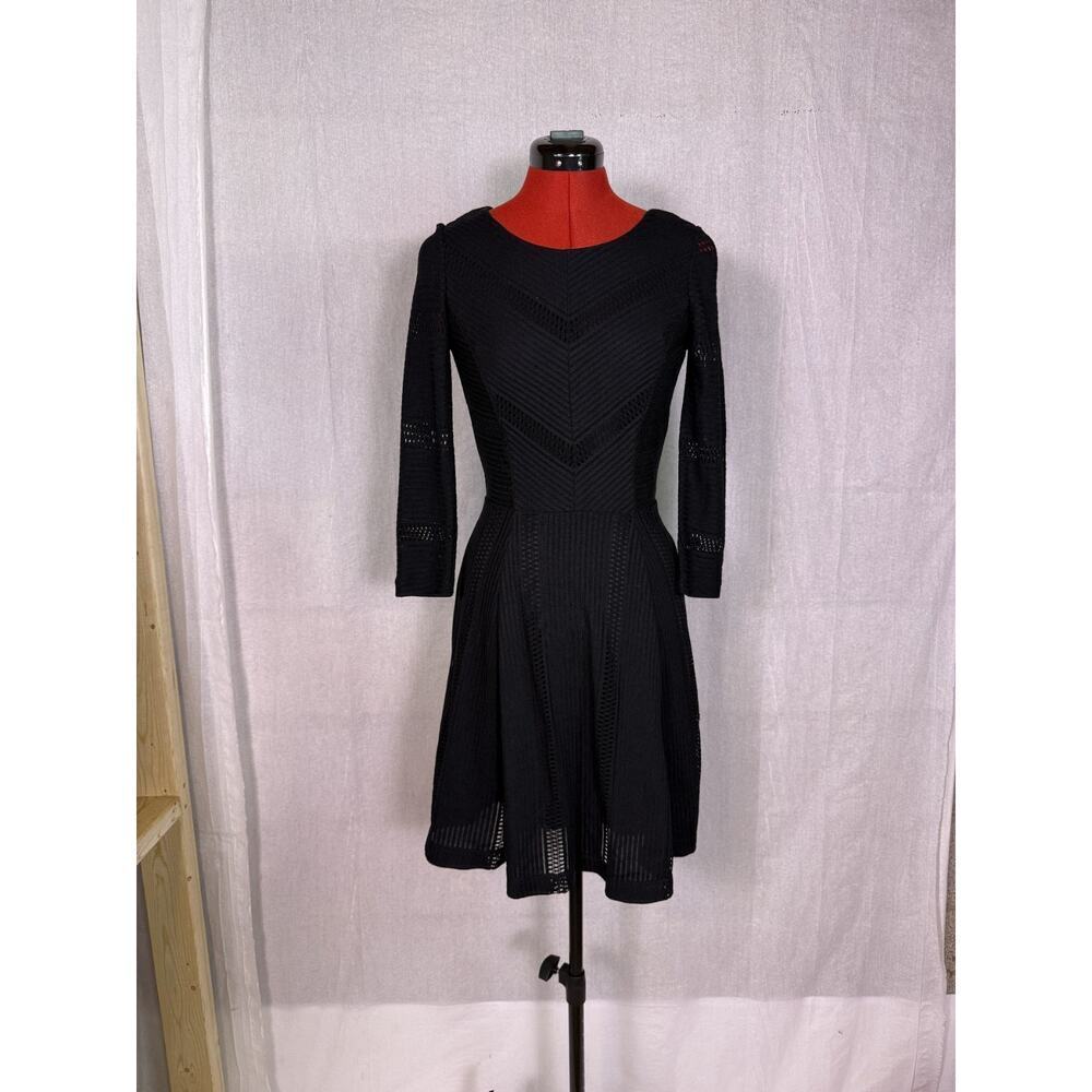 LC Lauren Conrad Black 3/4 Sleeve Nylon Stretch Dress Size 2 Lined Zip D492
